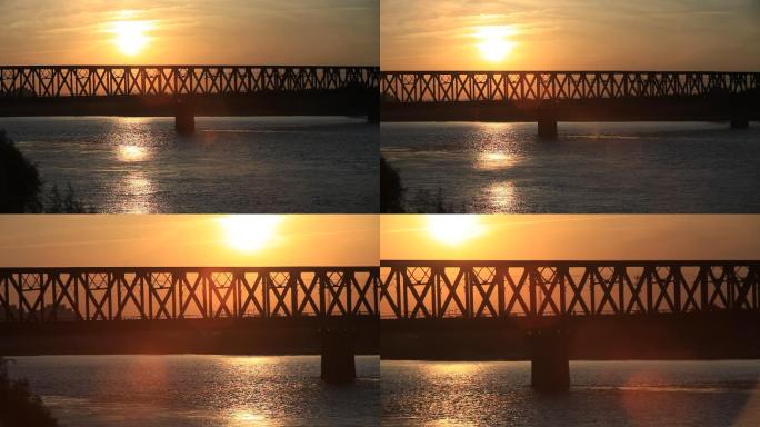 黄河铁桥落日山东济南黄河太阳铁桥夕阳