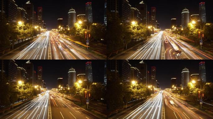 北京国贸夜景车流
