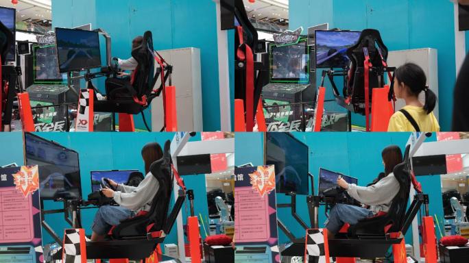 商场免费体验动感汽车VR游戏娱乐素材