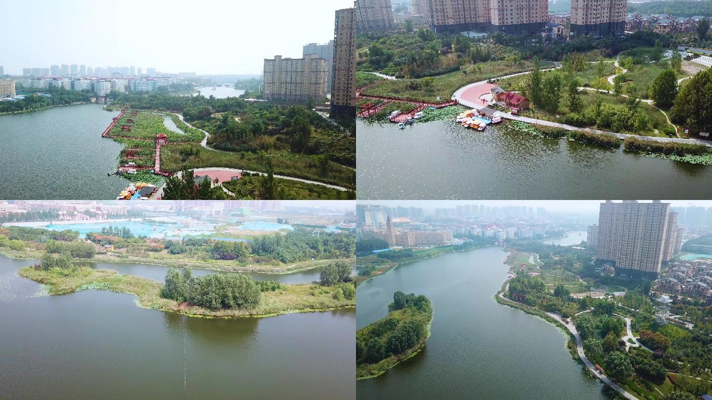 4k超清航拍：郑州新郑轩辕湖湿地文化园