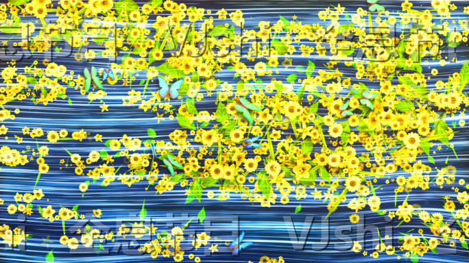 原创4K瀑布花朵流线花朵墙面投影