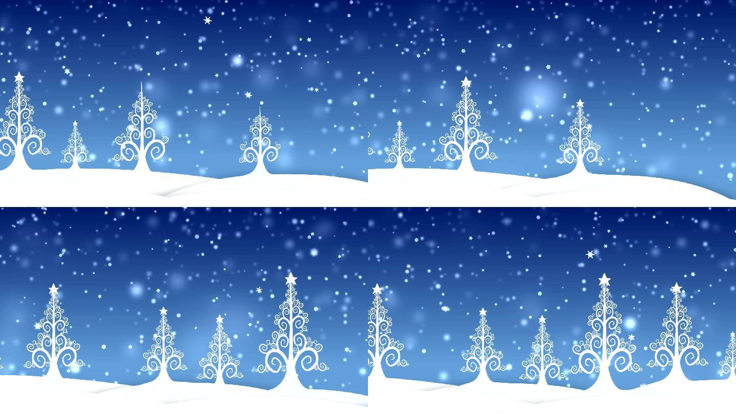 冬季卡通圣诞树雪景视频