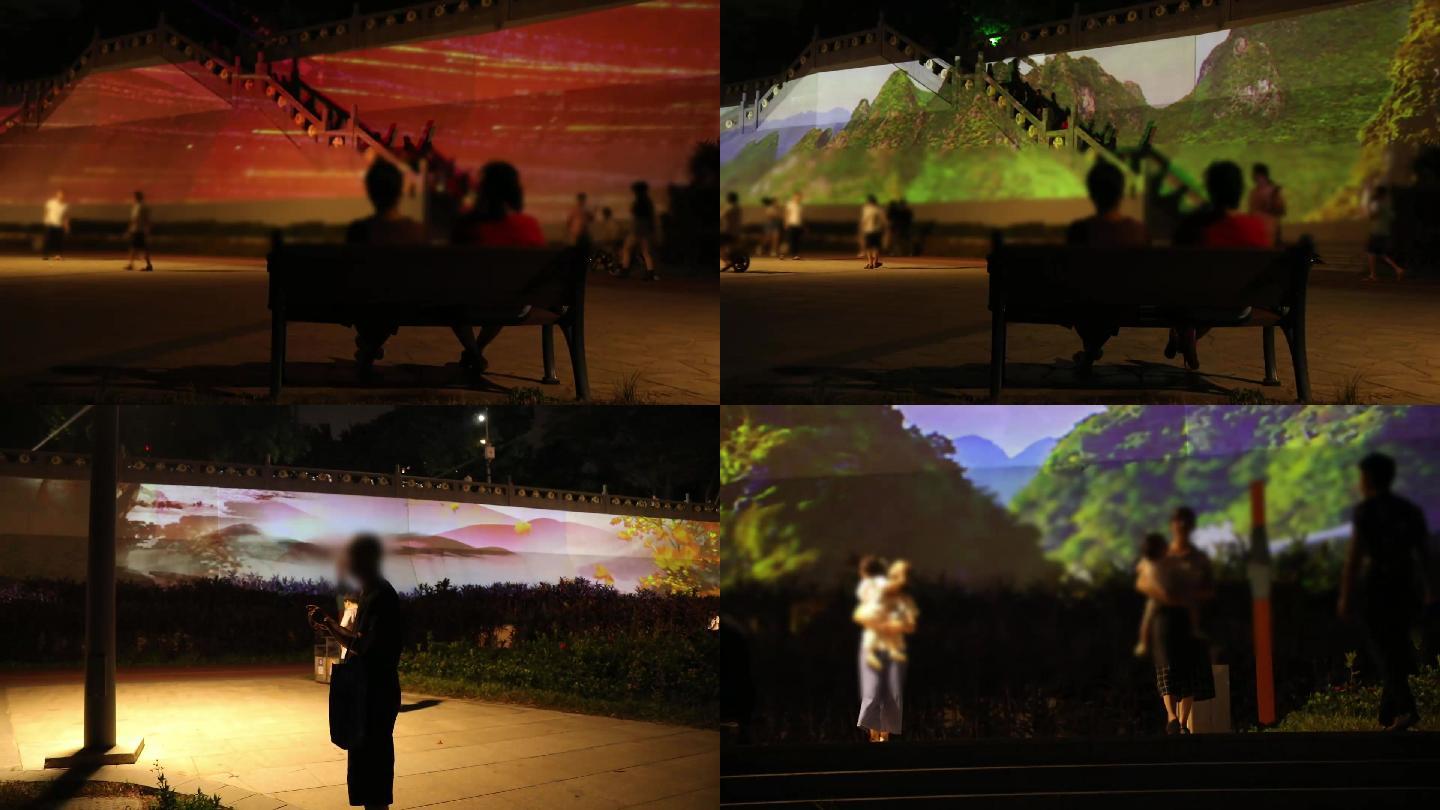 南宁邕江南岸大型投影灯光秀市民拍照观赏