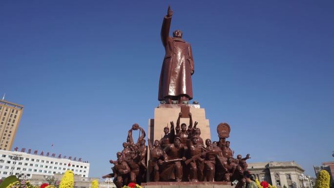 沈阳中山广场毛主席塑像常速晴天拍摄素材