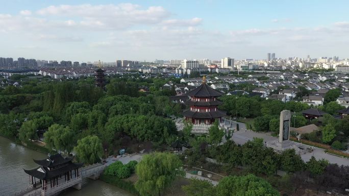 航拍寒山寺苏州枫桥寺庙