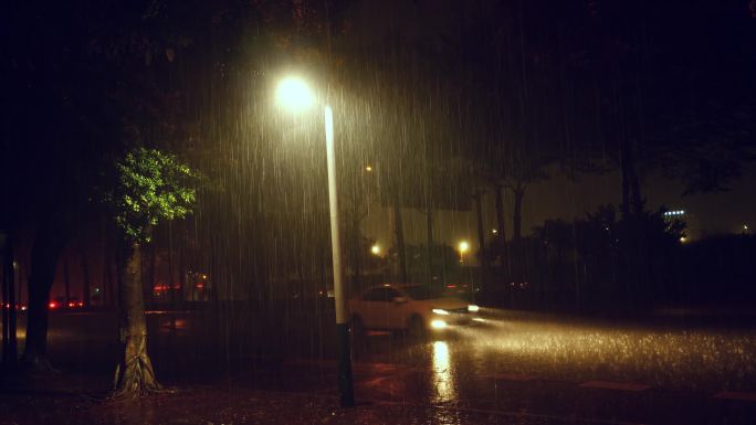 暴雨如注的台风夜晚，电闪雷鸣原声4k视频