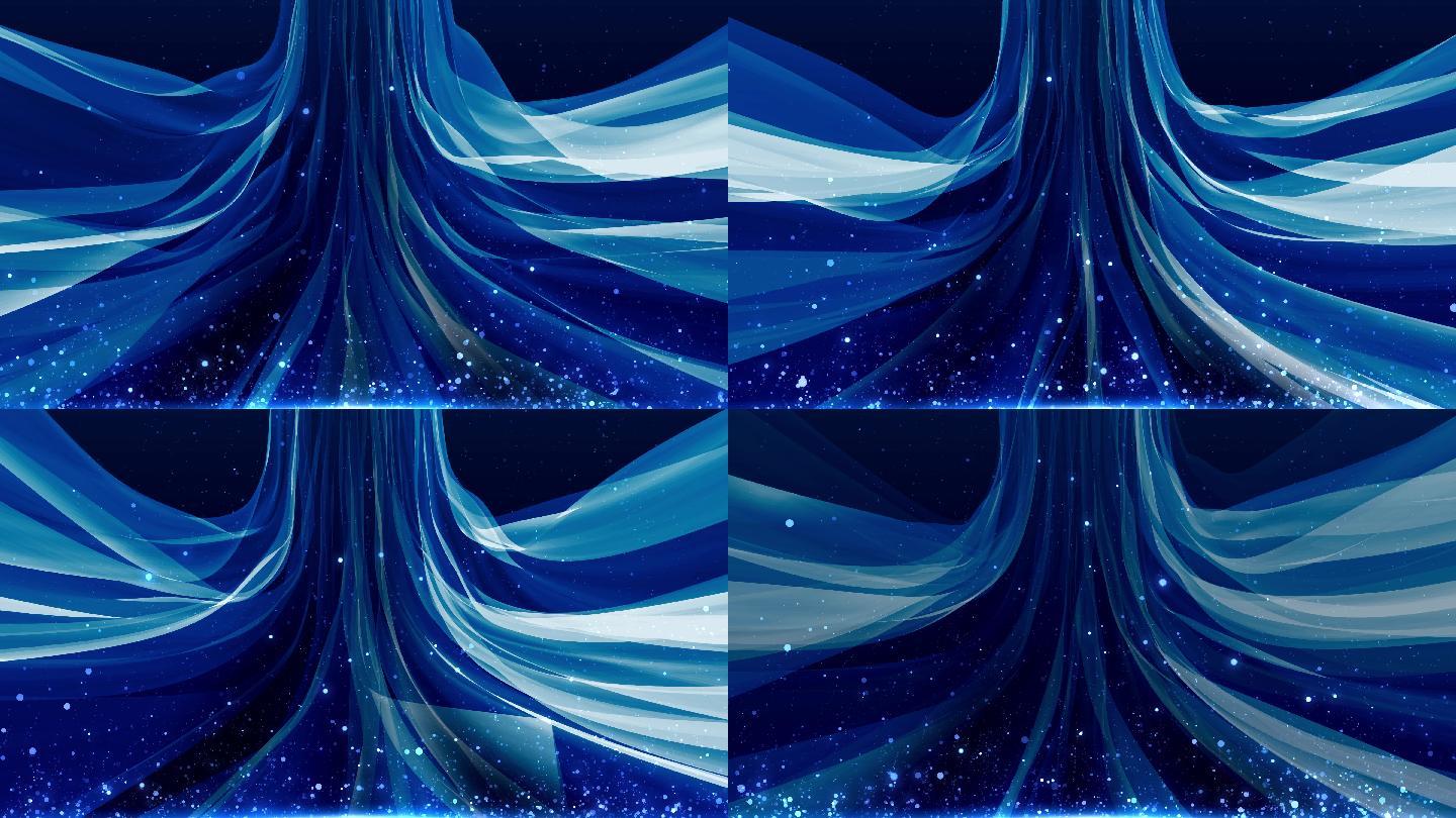 4K唯美蓝色丝绸舞台背景视频素材