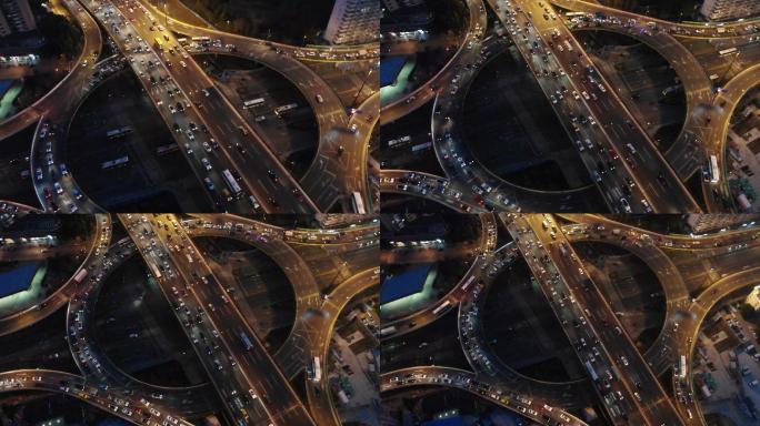 4K原素材-航拍上海南北高架天目路立交桥