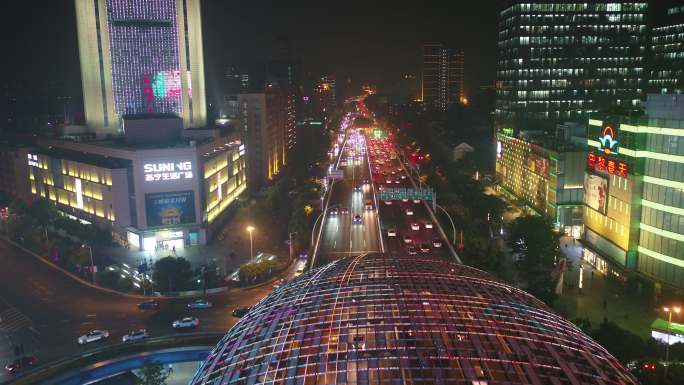 4K原素材-航拍杨浦区中环线五角场商圈