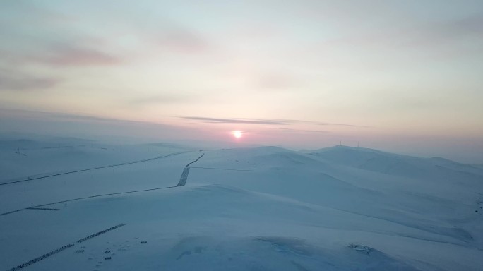 雪原日出，内蒙古，早晨