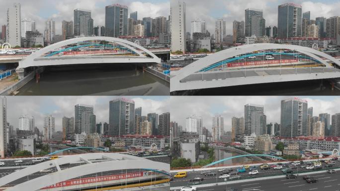 4K原素材-航拍上海苏州河共和新路桥