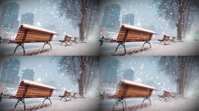雪天长椅唯美意境循环背景素材