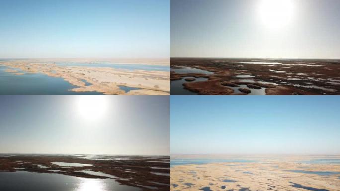 航拍青海格尔木至新疆若羌之间的沙漠湖泊