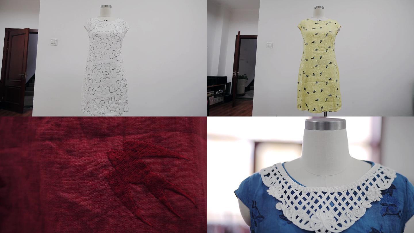 亚麻成品布料展示服装实拍视频素材