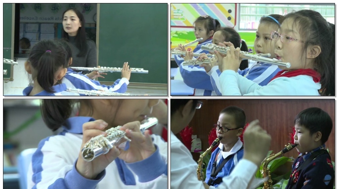 学生校园学习各种笛子乐器