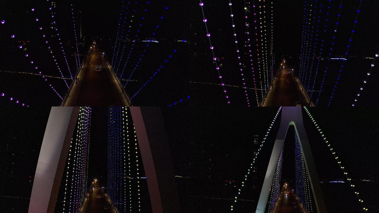 桥霓虹灯光夜景航拍1080P