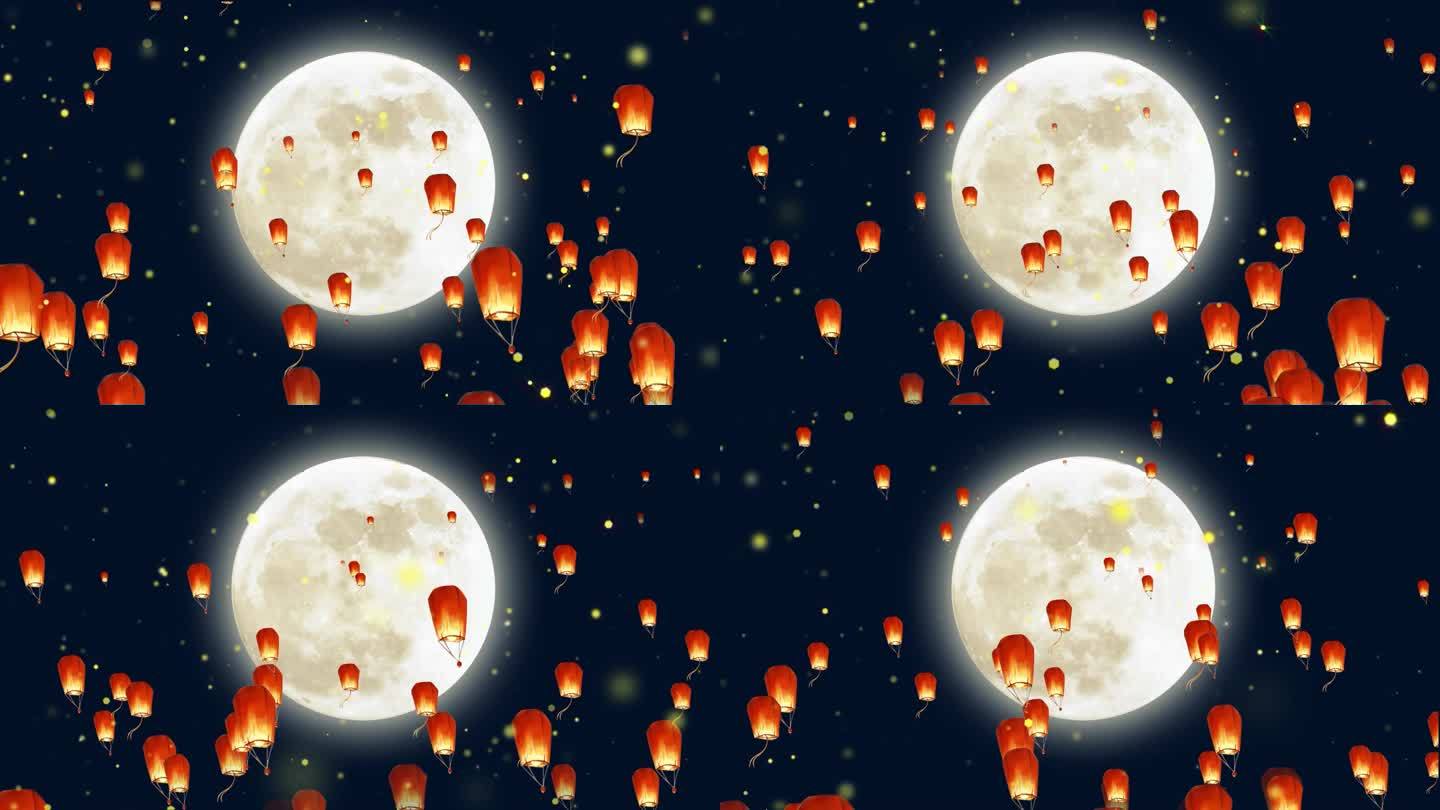 中秋节孔明灯月夜背景