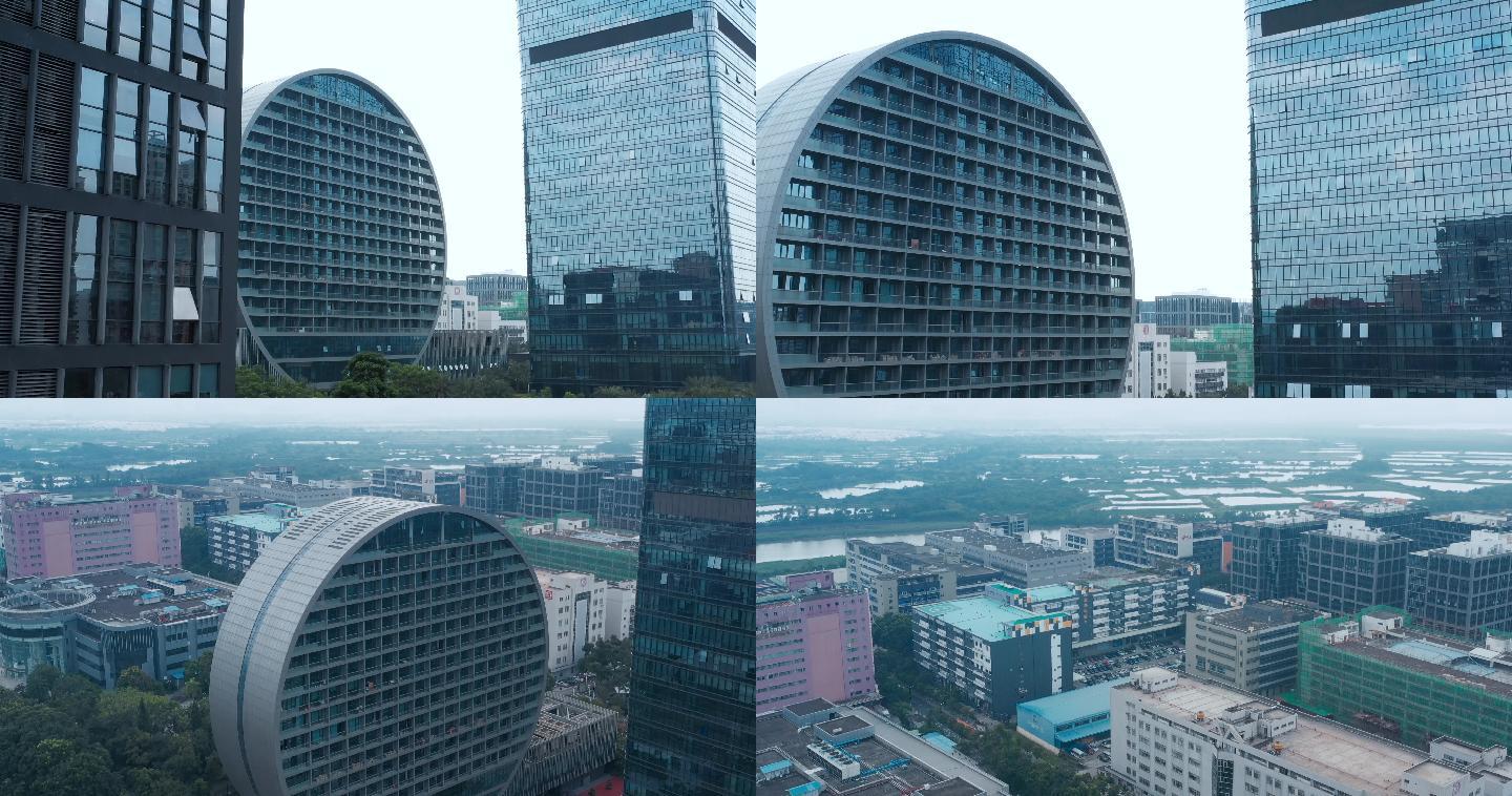 4k航拍-深圳长富中心2号圆形大楼