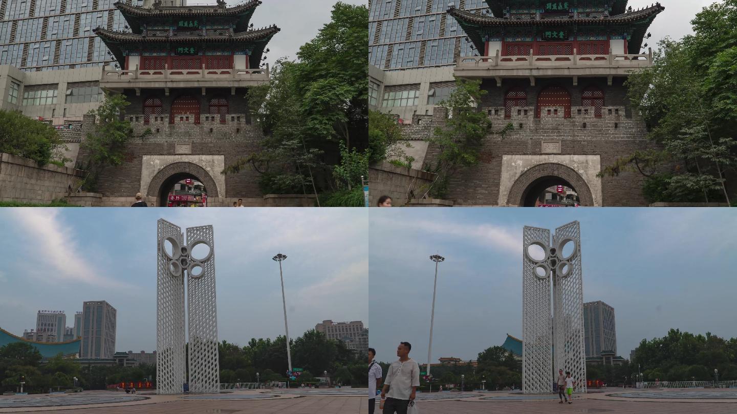 潍坊市奎文门和风筝广场中心雕塑延时摄影