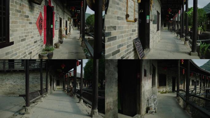 4k古建筑长廊、古式长廊、江南建筑