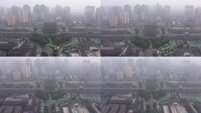 4K-log原素材-西安城市长乐门航拍