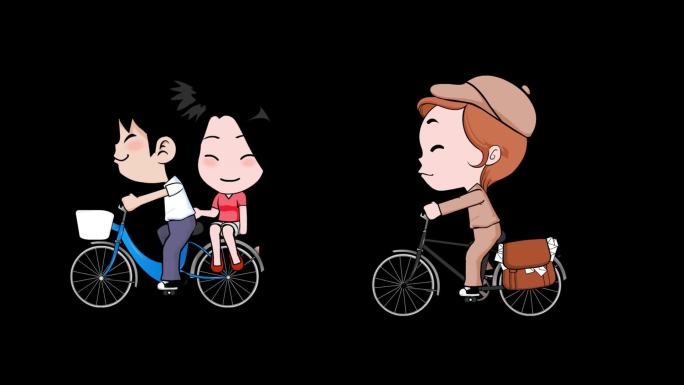 4款骑着自行车的卡通人物素材