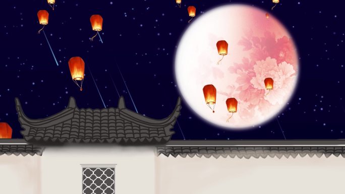 中国风庭院圆月LED背景