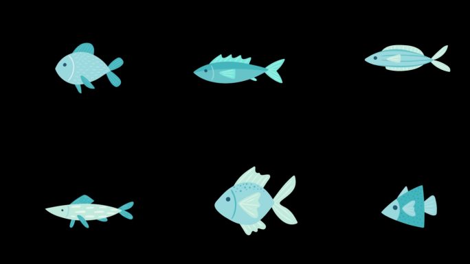 15组任意组合卡通鱼游动视频元素