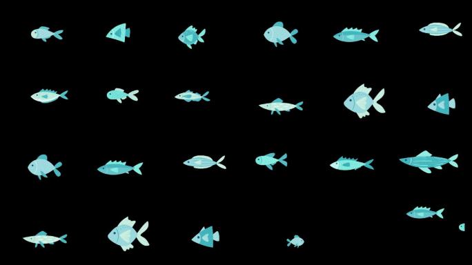 15组任意组合卡通鱼游动视频元素