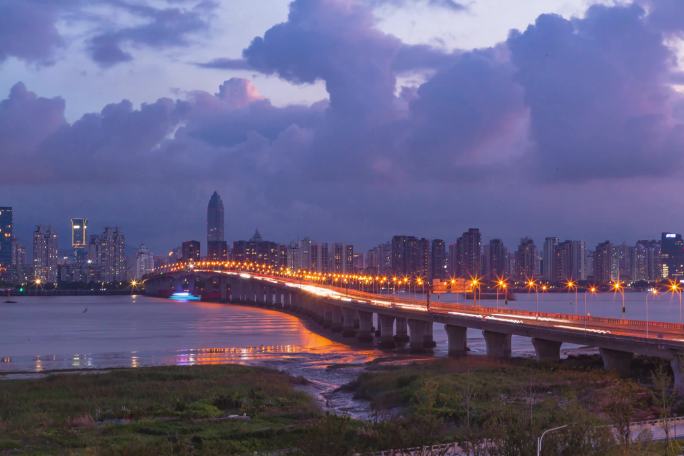温州瓯江瓯越大桥市区日转夜延时摄影