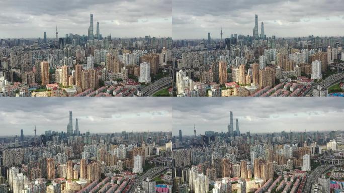4K原素材-航拍高楼大厦及上海城市全景
