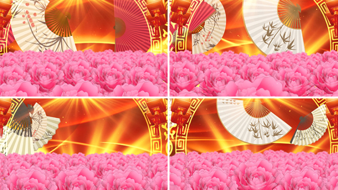 中国风牡丹折扇歌舞戏曲舞台背景视频