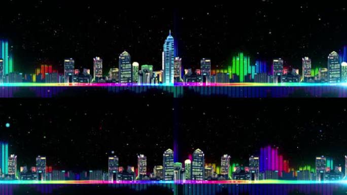 炫酷音频波形城市背景视频素材4K