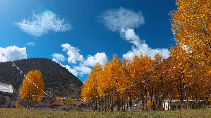 4k延时-滇藏的山路秋叶和芒康县城