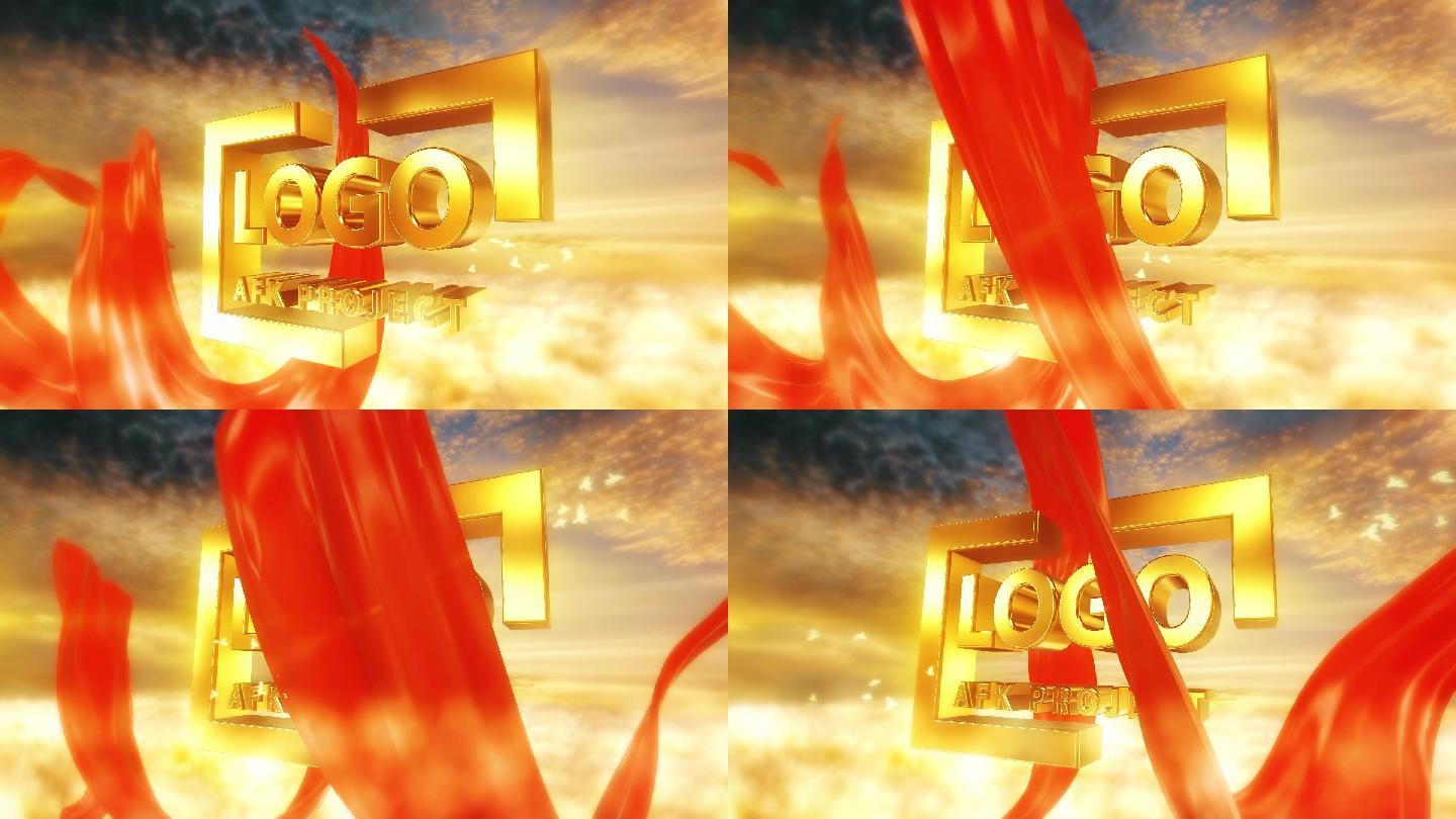 金色大气红绸LOGO演绎场景AE模板