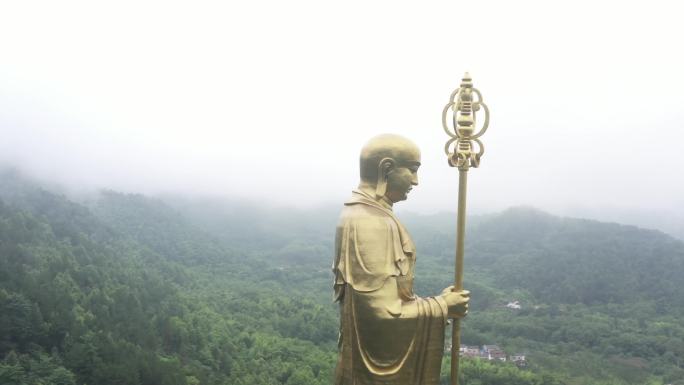 九华山大佛雨景航拍