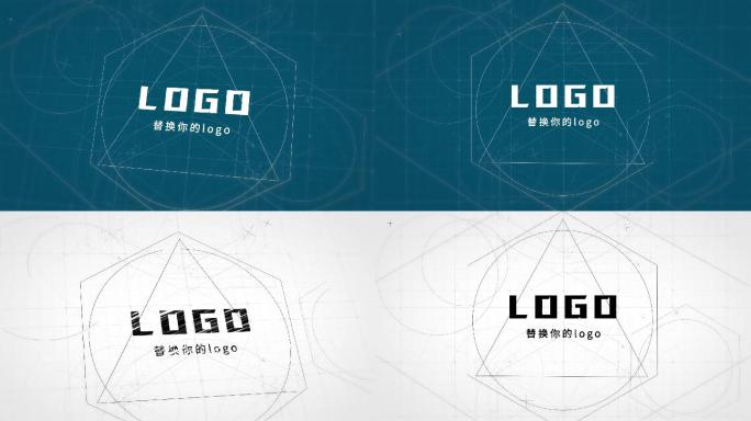 简约时尚几何工程图纸线条logo展示模板