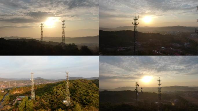 朝阳中的中国通信铁塔