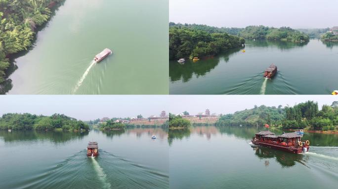 泸州航拍纳溪区凤凰湖跟船