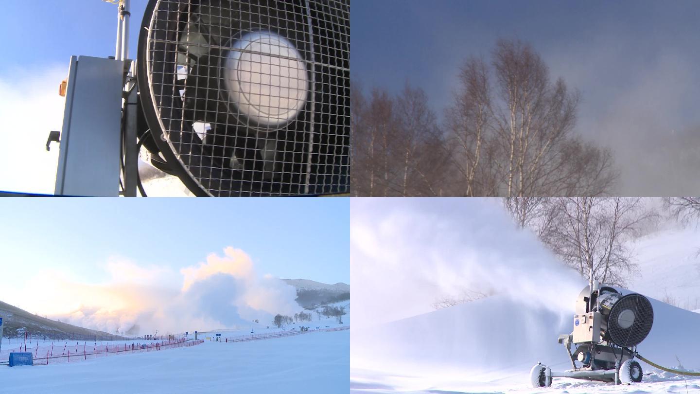 滑雪场造雪机工作素材