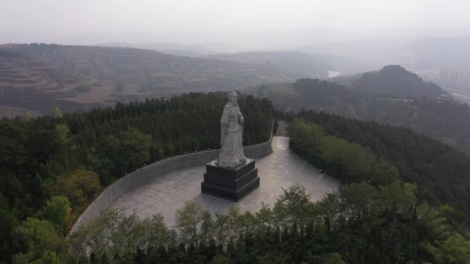 4K-原素材-临汾安泽荀子像航拍