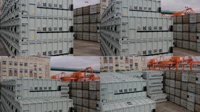 4K原素材-航拍堆码整齐的集装箱