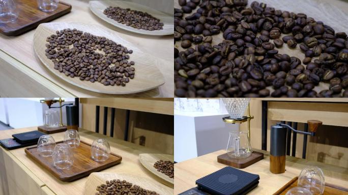 展示研磨咖啡豆和煮咖啡的器皿器具