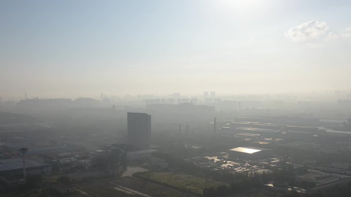 4K原素材-航拍清晨的上海宝山城市全景