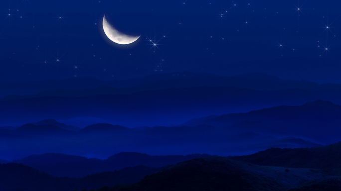 夜晚月亮远山大屏背景