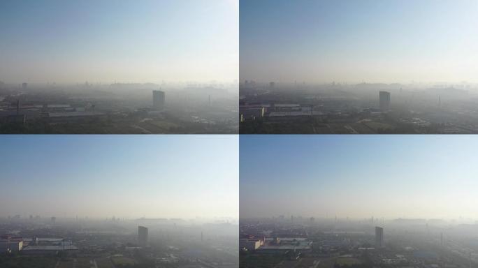 4K原素材-航拍清晨的上海宝山城市全景