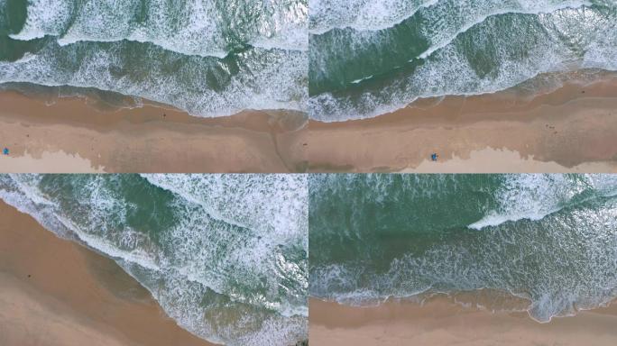 海岸视频俯拍深圳海边海水拍打沙滩