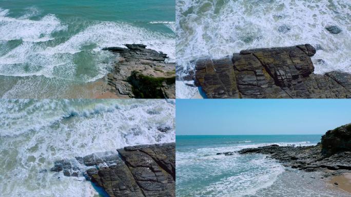 海水视频深圳海边海水拍打礁石