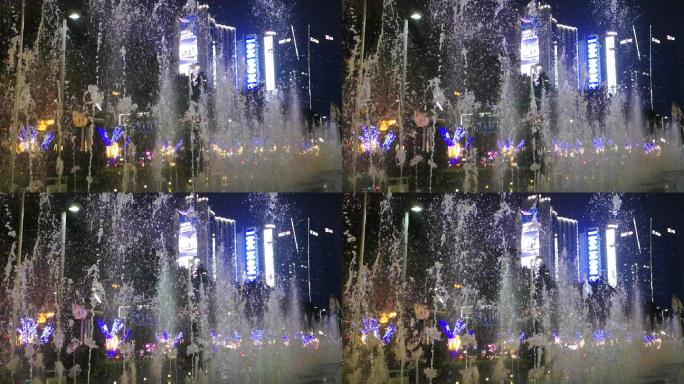 城市喷泉夜景慢镜头