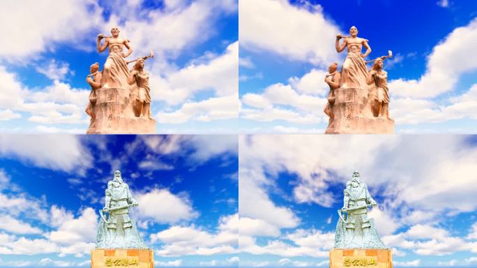 2款愚公雕塑-蓝天白云背景